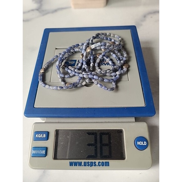 925 Sterling Silver Sodalite & Brushed Silver Beaded Extra Long Necklace Vintage - Picture 10 of 10